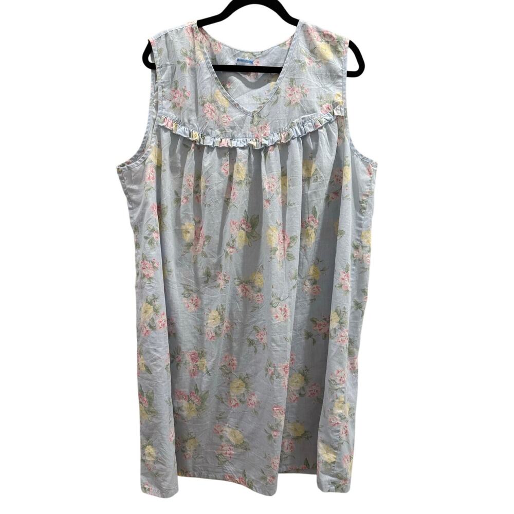 Vintage VTG Haband's Moon Beams House Dress Baby Blue Floral Ruffle Nightgown